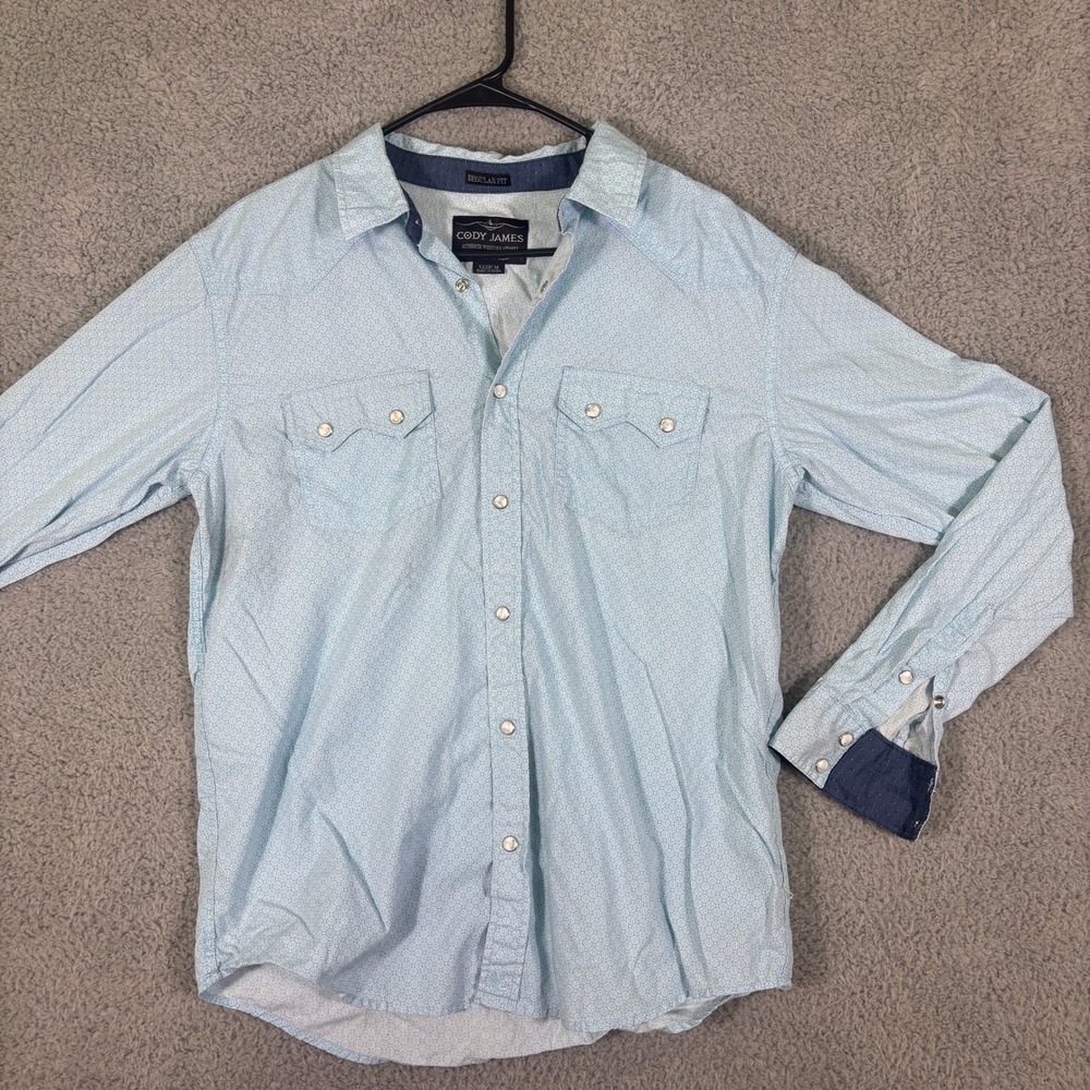 Cody James Mens Regular Fit Western Pearl Snap Shirt Blue‎ Geometric CMSP18W7 M